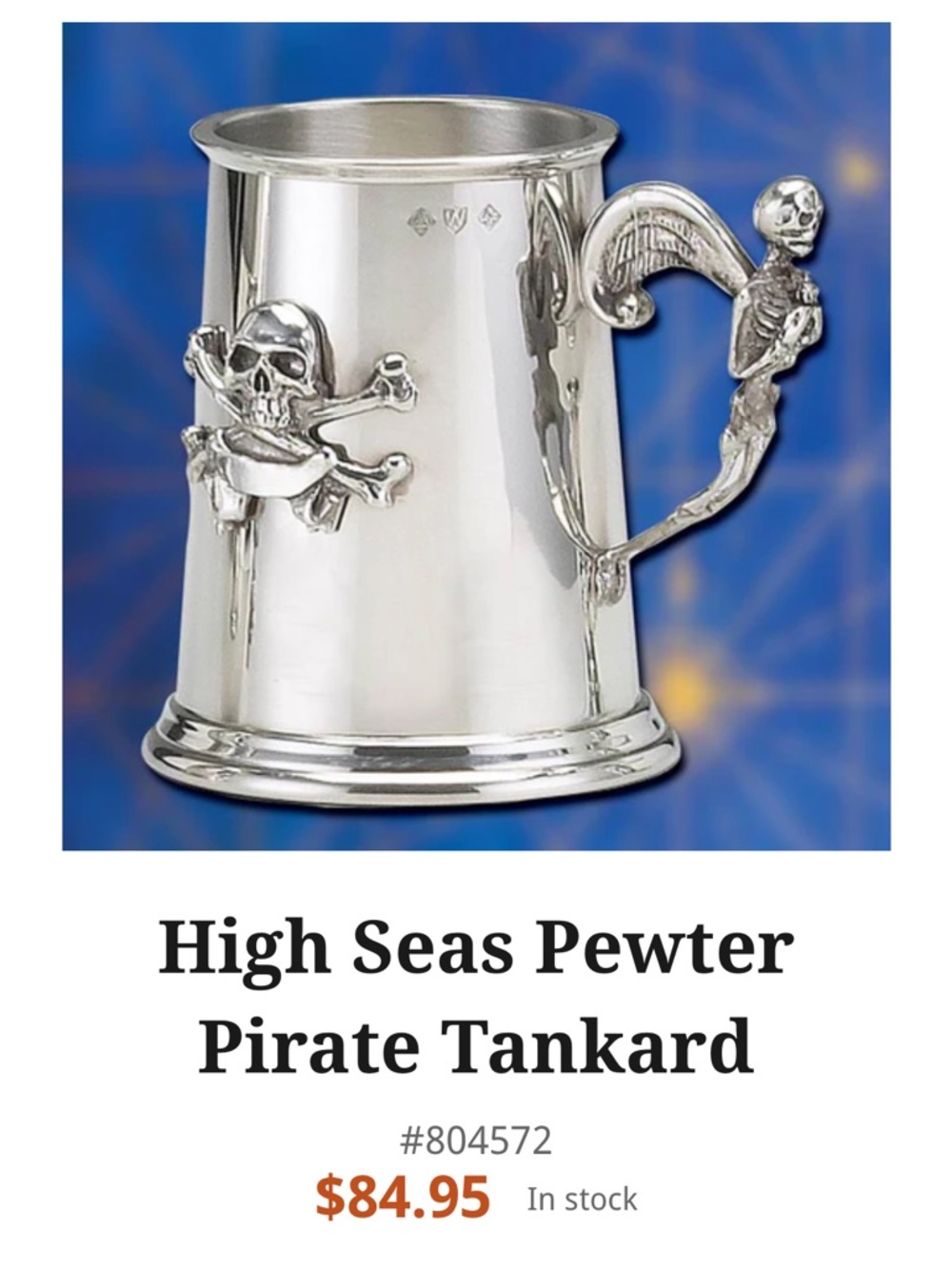 Made in England Pewter Silver Pirate Tankard - 16 oz w/Glass Bottoms (Set of 2)